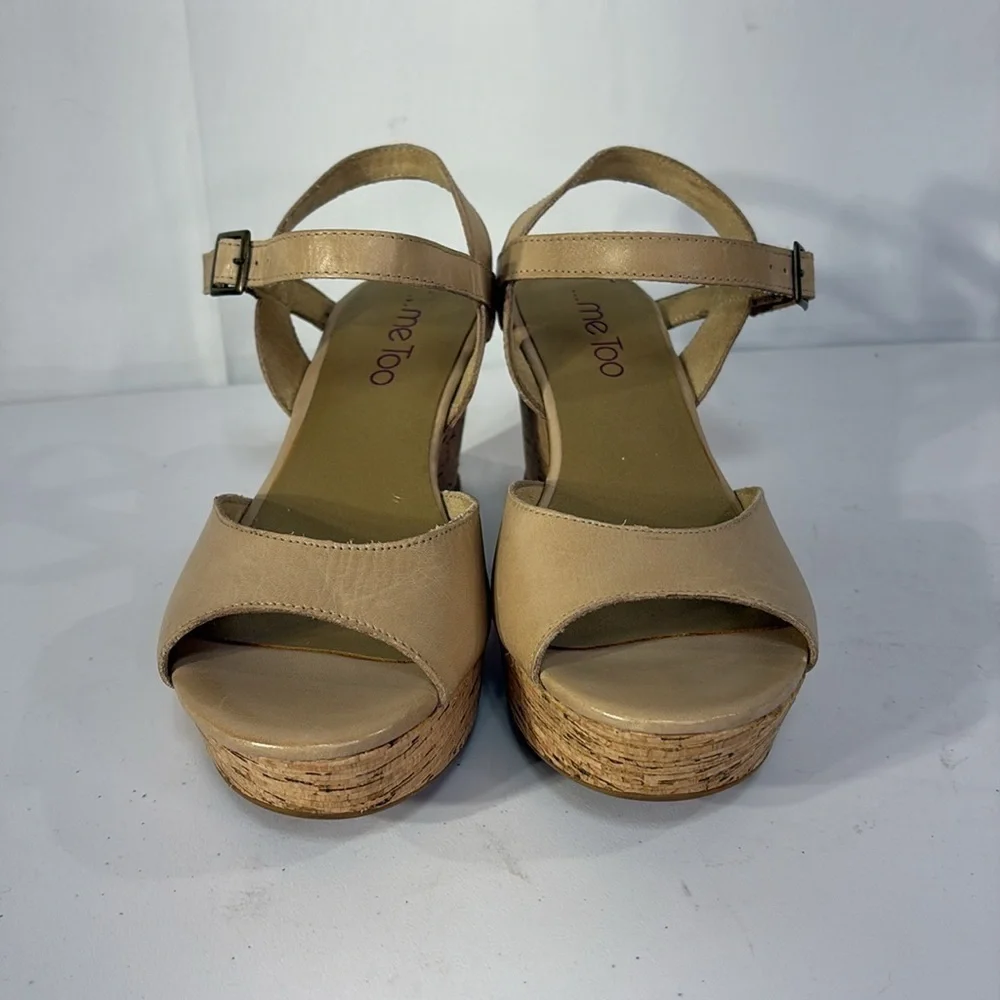 🍴 me too tan, leather, cork, wedge, sandals, Pepper
